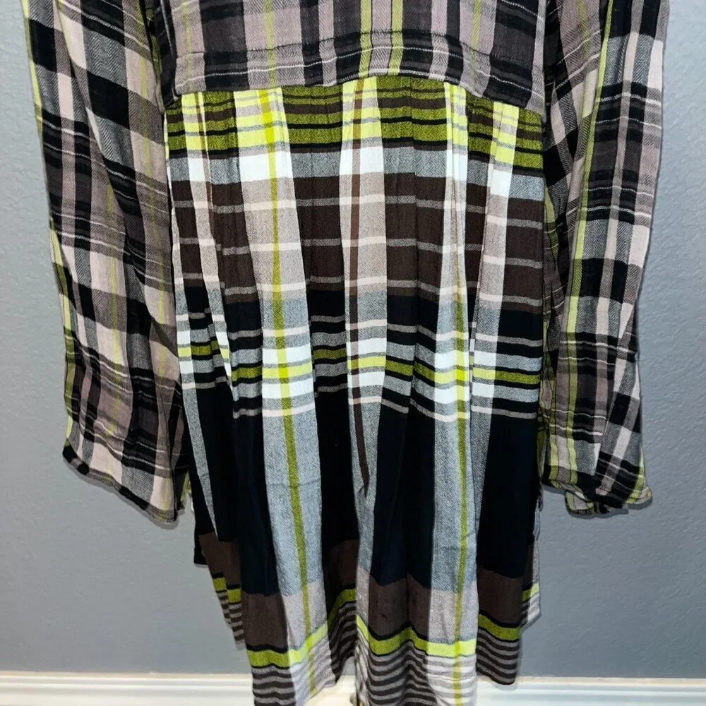 FREE PEOPLE Falling Stars Oversized Babydoll Plaid Mini Dress w/Tie Wrists - XS